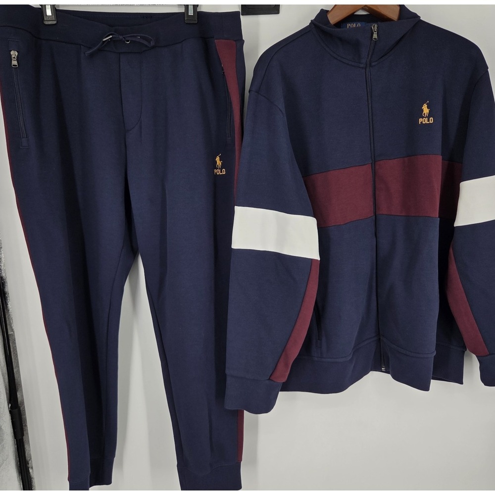 Polo Ralph Lauren Double Knit Track Jacket & Pants Mens Size XXL Navy Blue